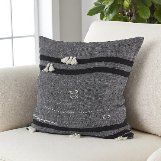 Dark Gray Detailed Throw Pillow Cover