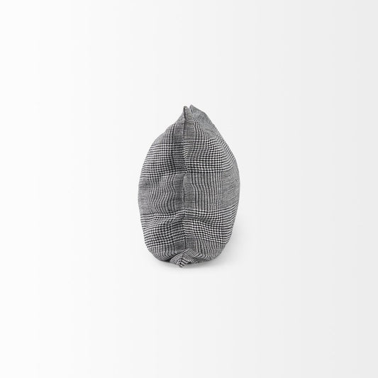14" X 26" Black And White Herringbone Plaid Linen Throw Pillow Cover
