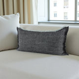 14" X 26" Black And Aqua Linen Throw Pillow Cover