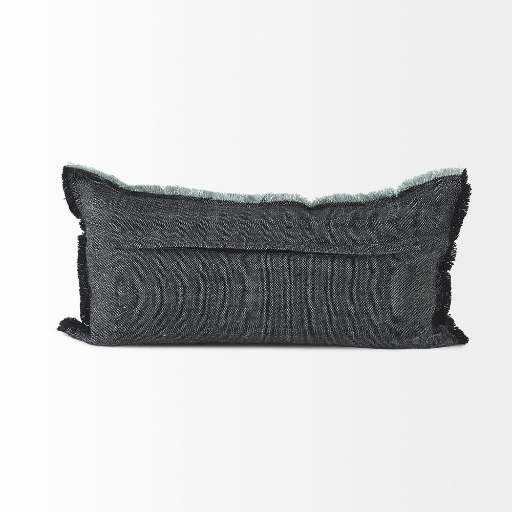 14" X 26" Black And Aqua Linen Throw Pillow Cover
