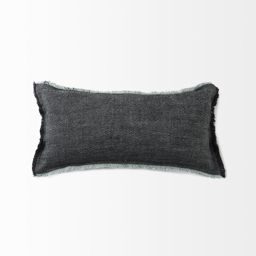 14" X 26" Black And Aqua Linen Throw Pillow Cover