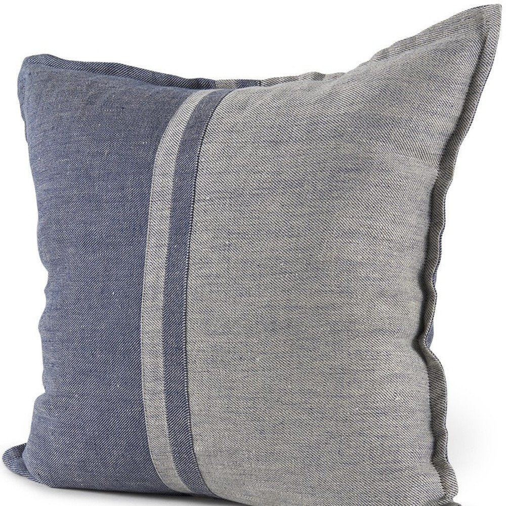 20" Blue And Gray Striped Linen Throw Pillow Cover