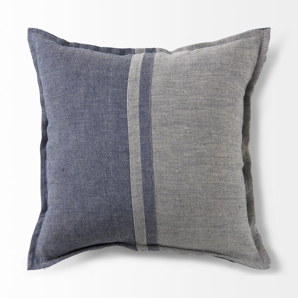 20" Blue And Gray Striped Linen Throw Pillow Cover