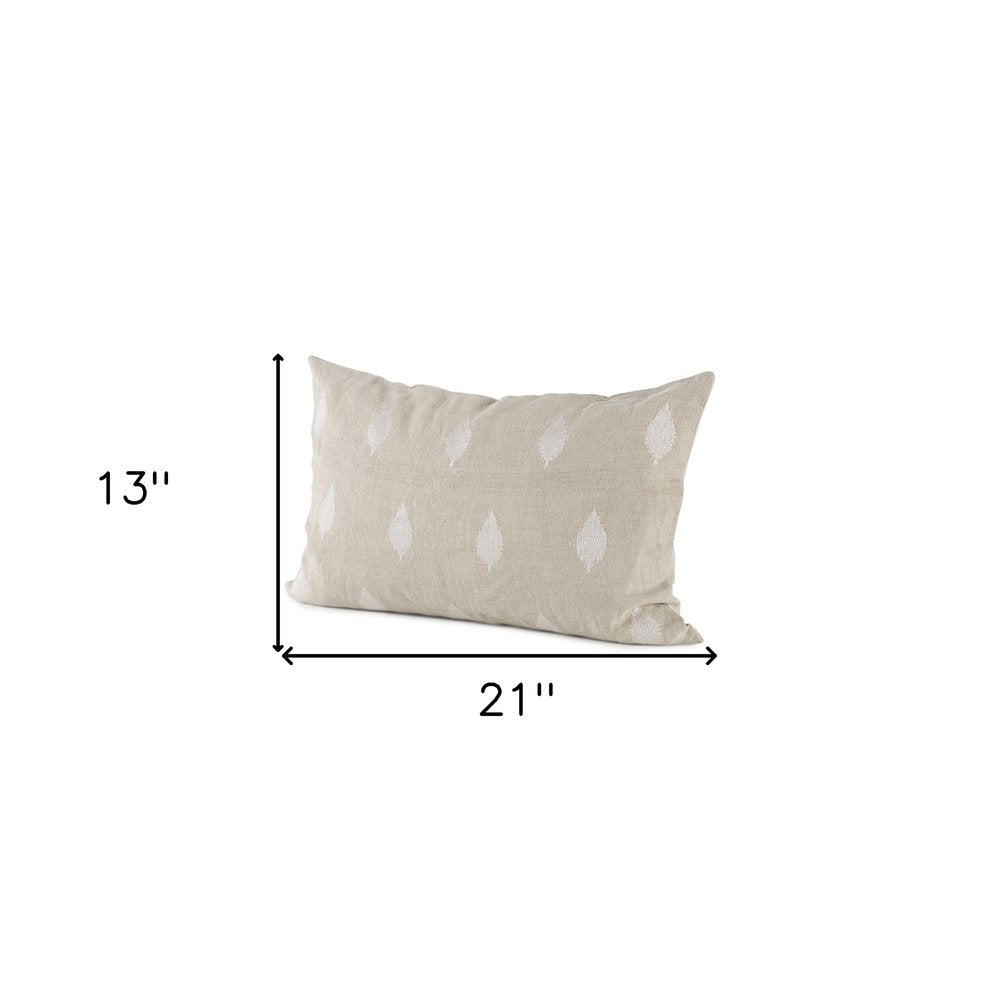 Beige And White Leaf Pattern Lumbar Pillow Cover