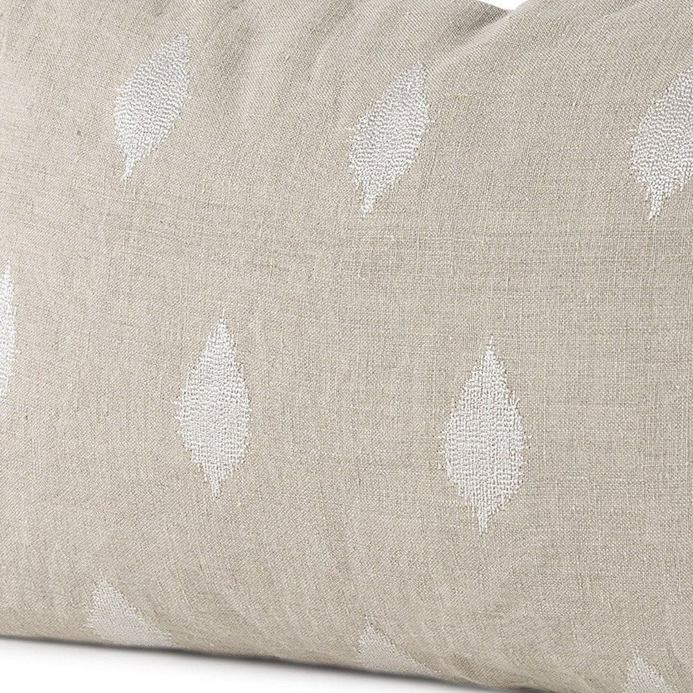 Beige And White Leaf Pattern Lumbar Pillow Cover