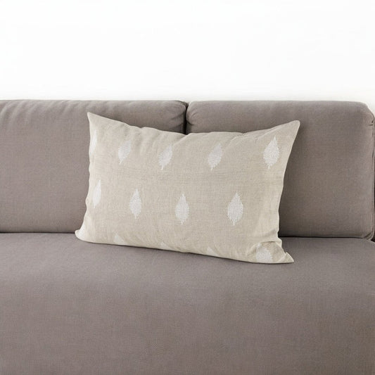 Beige And White Leaf Pattern Lumbar Pillow Cover