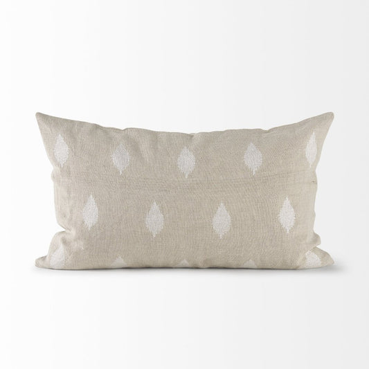 Beige And White Leaf Pattern Lumbar Pillow Cover