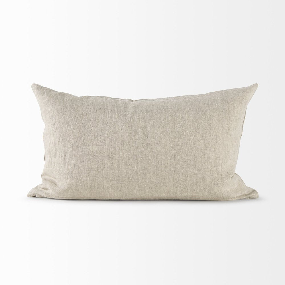 Beige And White Leaf Pattern Lumbar Pillow Cover