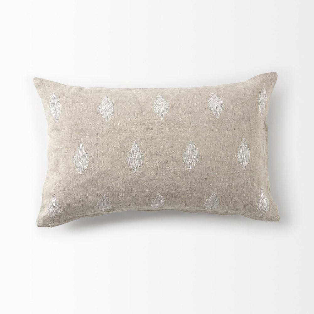 Beige And White Leaf Pattern Lumbar Pillow Cover