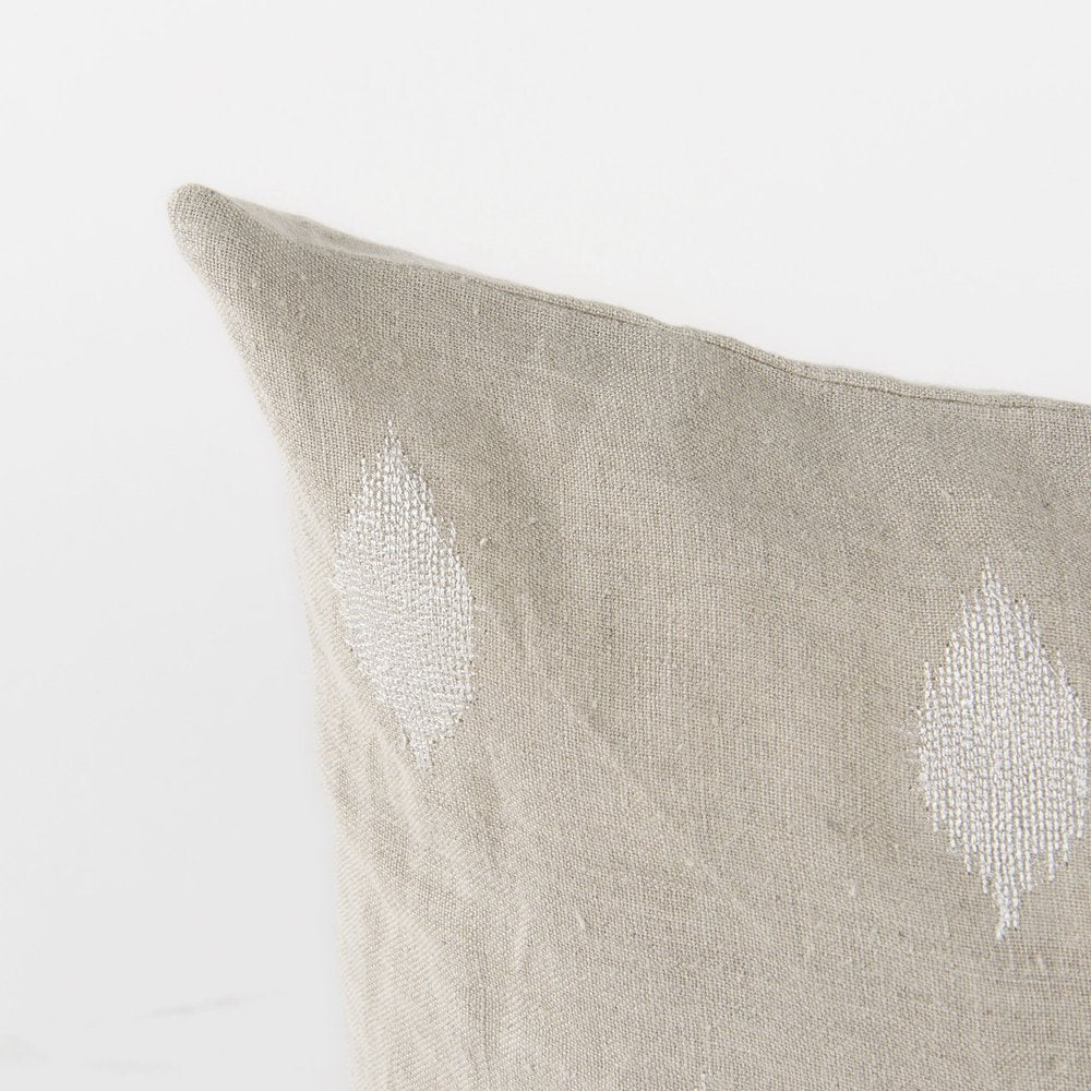 Beige And White Leaf Pattern Lumbar Pillow Cover