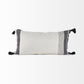 White And Gray Fringed Lumbar Pillow Cover