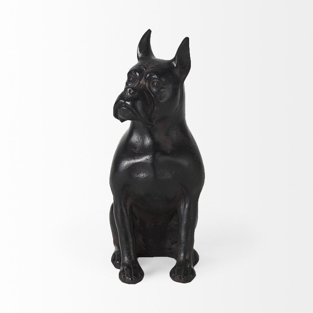 9" Black Resin Bull Dog Tabletop Sculpture