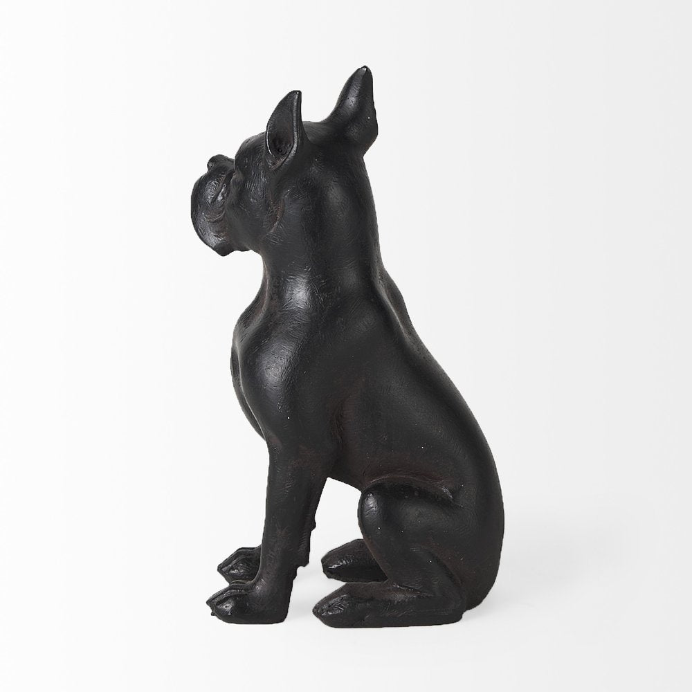 9" Black Resin Bull Dog Tabletop Sculpture