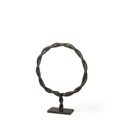 15" Black Metal Round Braided Tabletop Sculpture