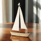 32" Brown Wood and Fabric Sailboat Tabletop Sculpture