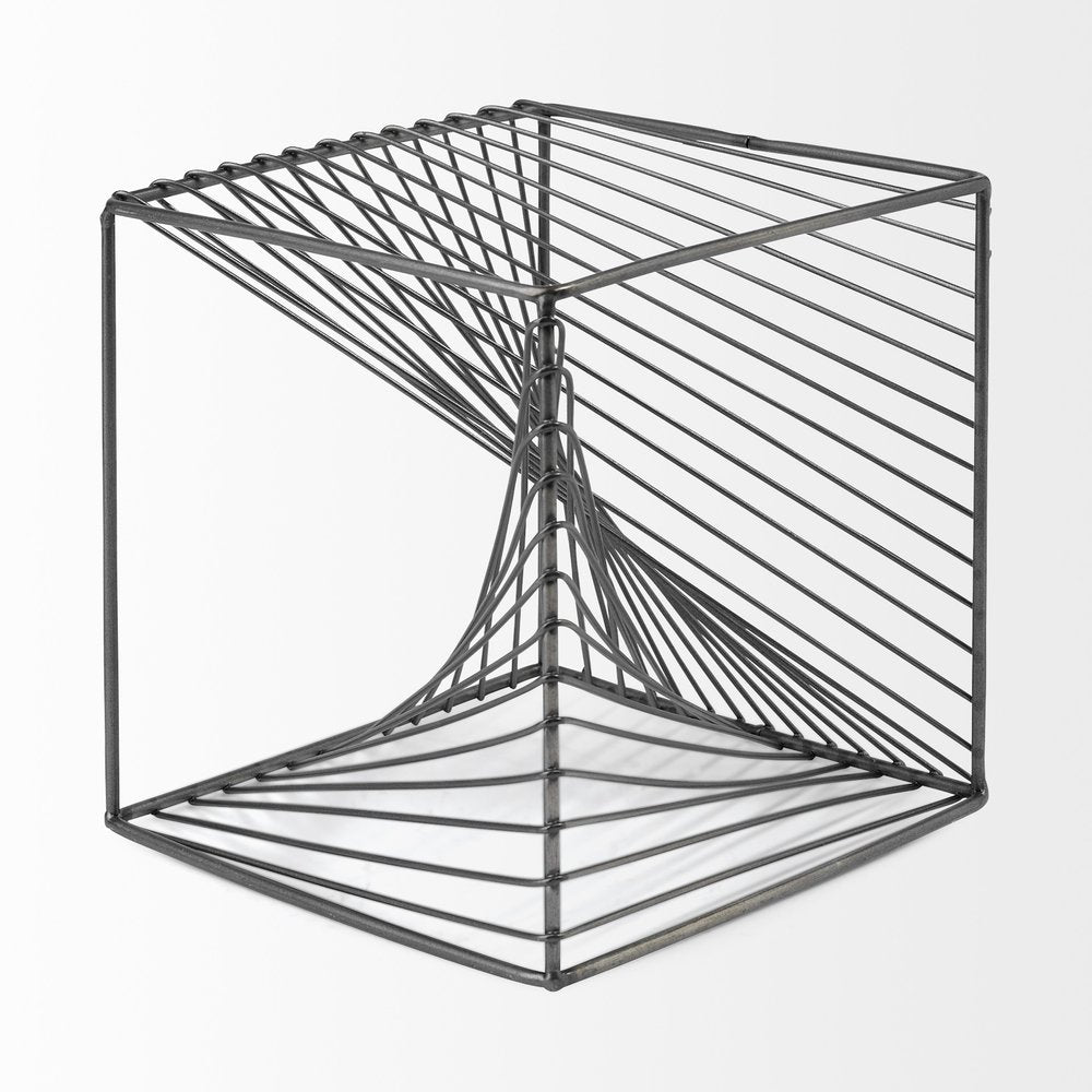 8" Silver Metal Cube Tabletop Sculpture