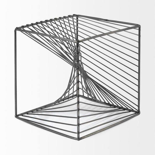 8" Silver Metal Cube Tabletop Sculpture