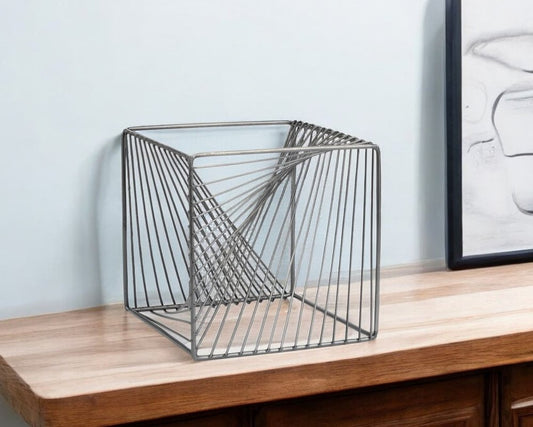 8" Silver Metal Cube Tabletop Sculpture