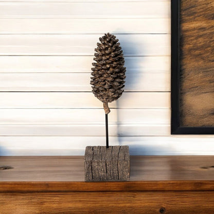 11" Golden Brown Resin Pinecone Tabletop Sculpture