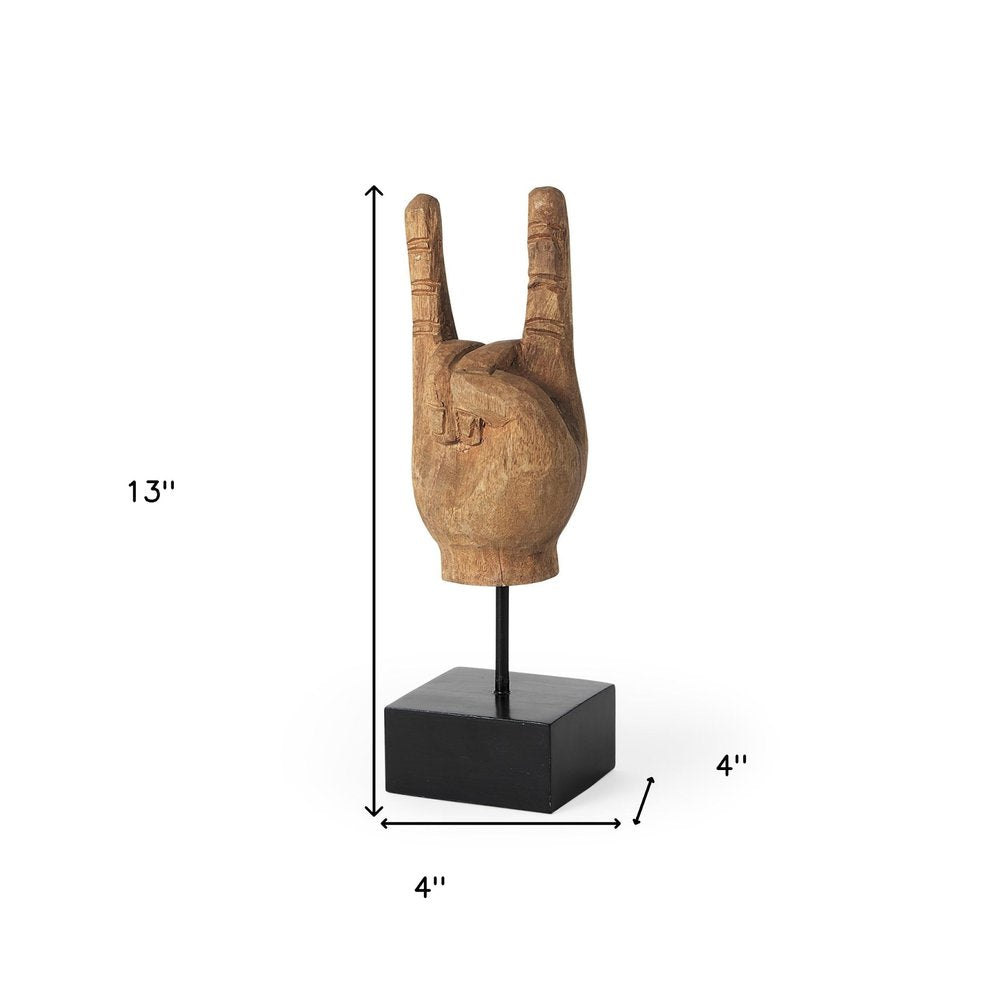 13" Brown Metal Hand Tabletop Sculpture