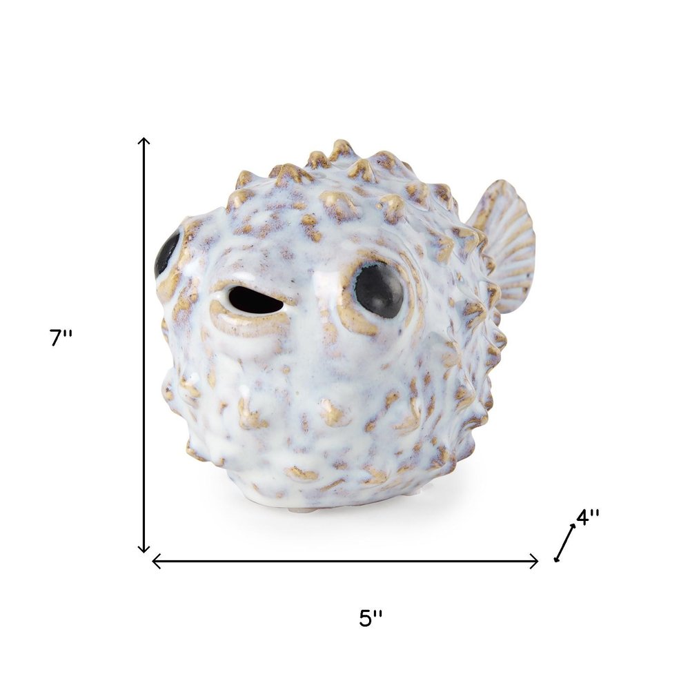 Petite Off White Puffer Fish Sculpture