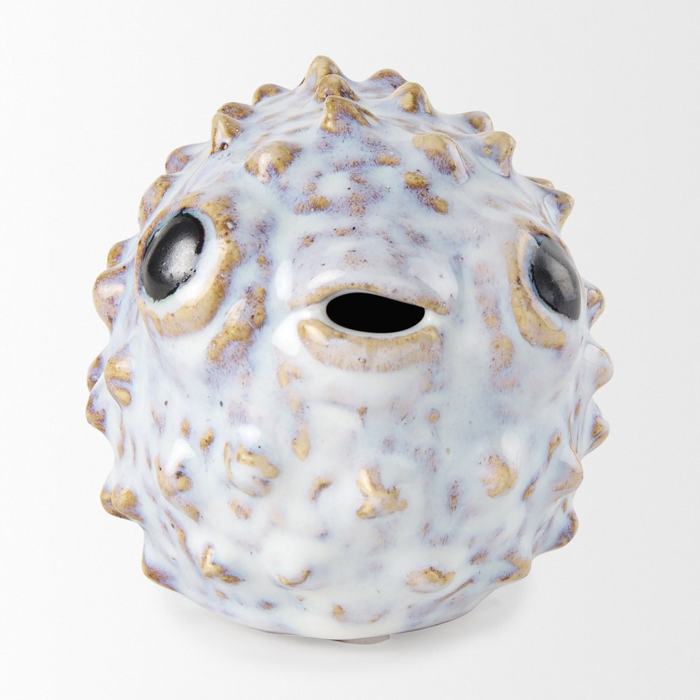 Petite Off White Puffer Fish Sculpture