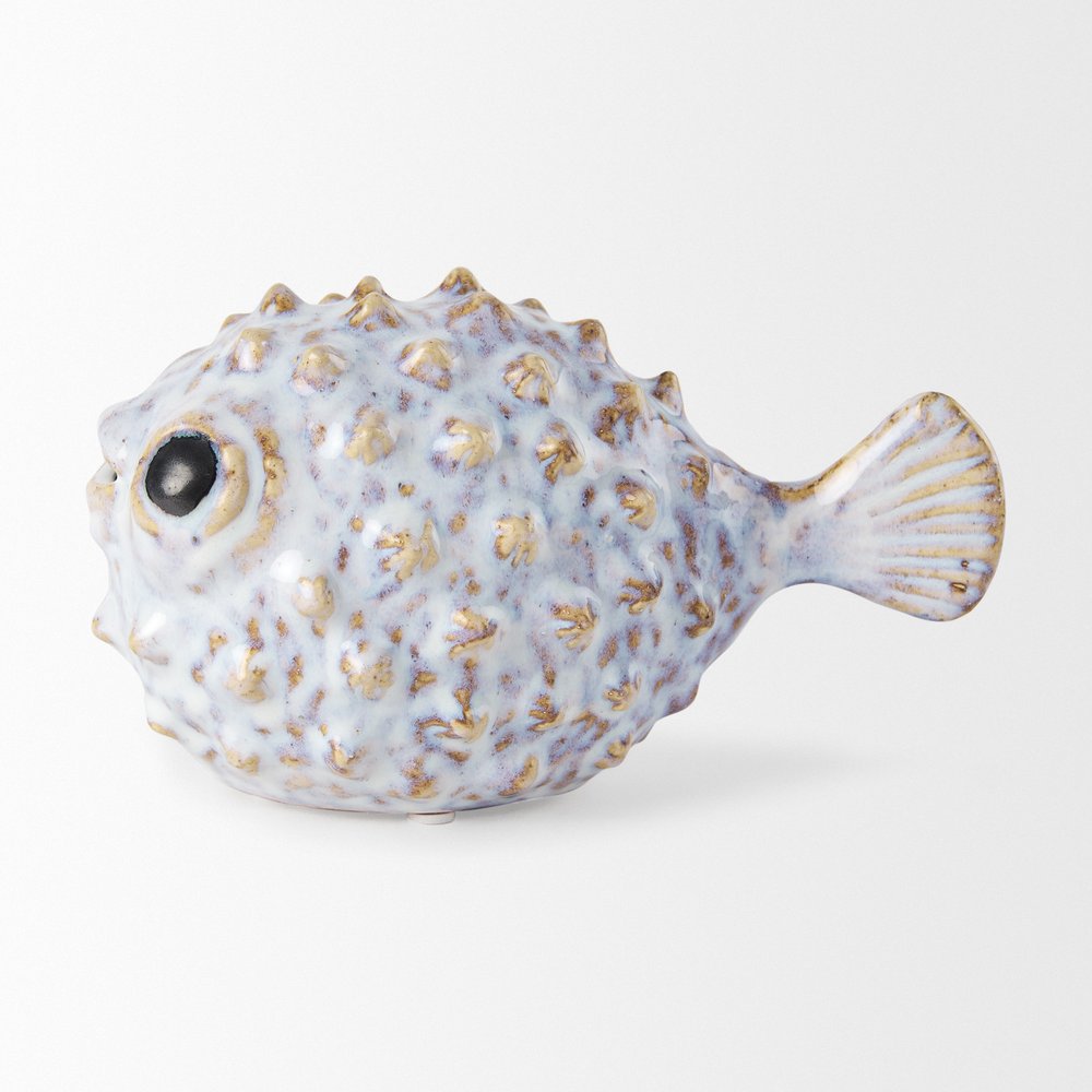 Petite Off White Puffer Fish Sculpture