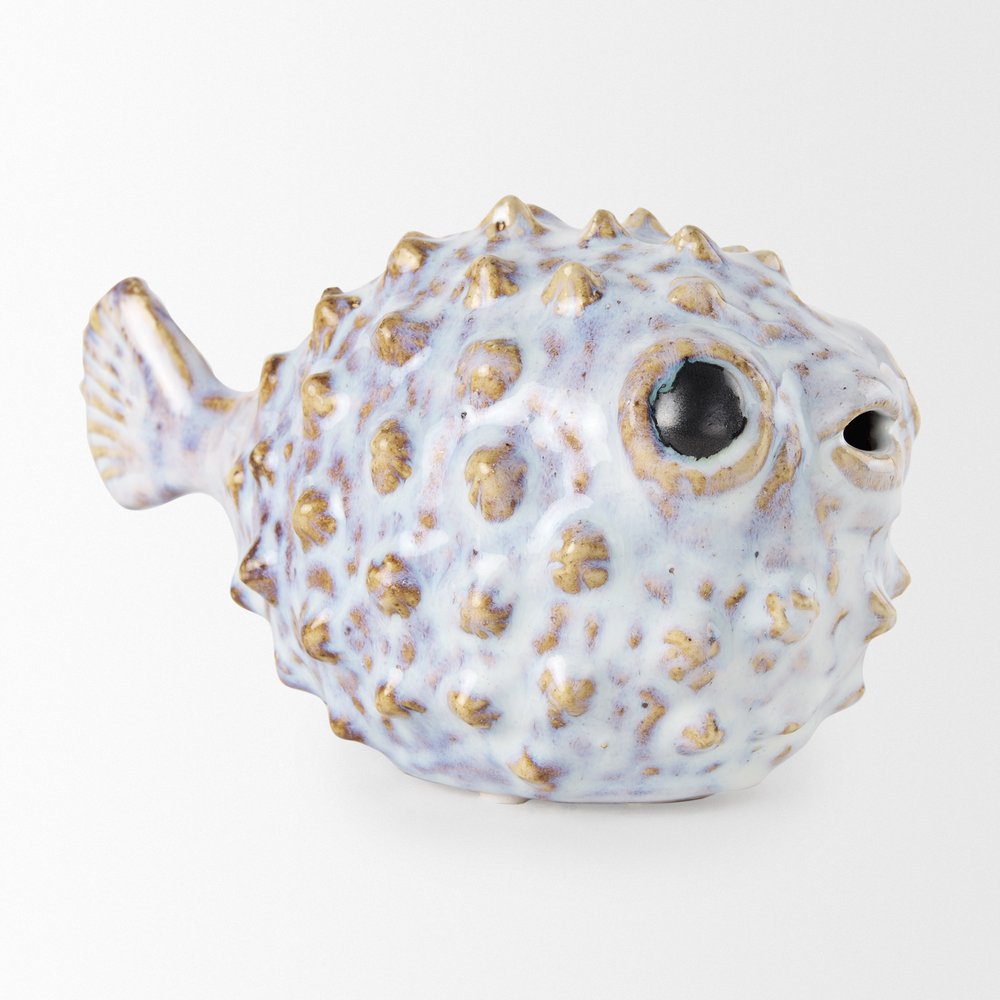 Petite Off White Puffer Fish Sculpture