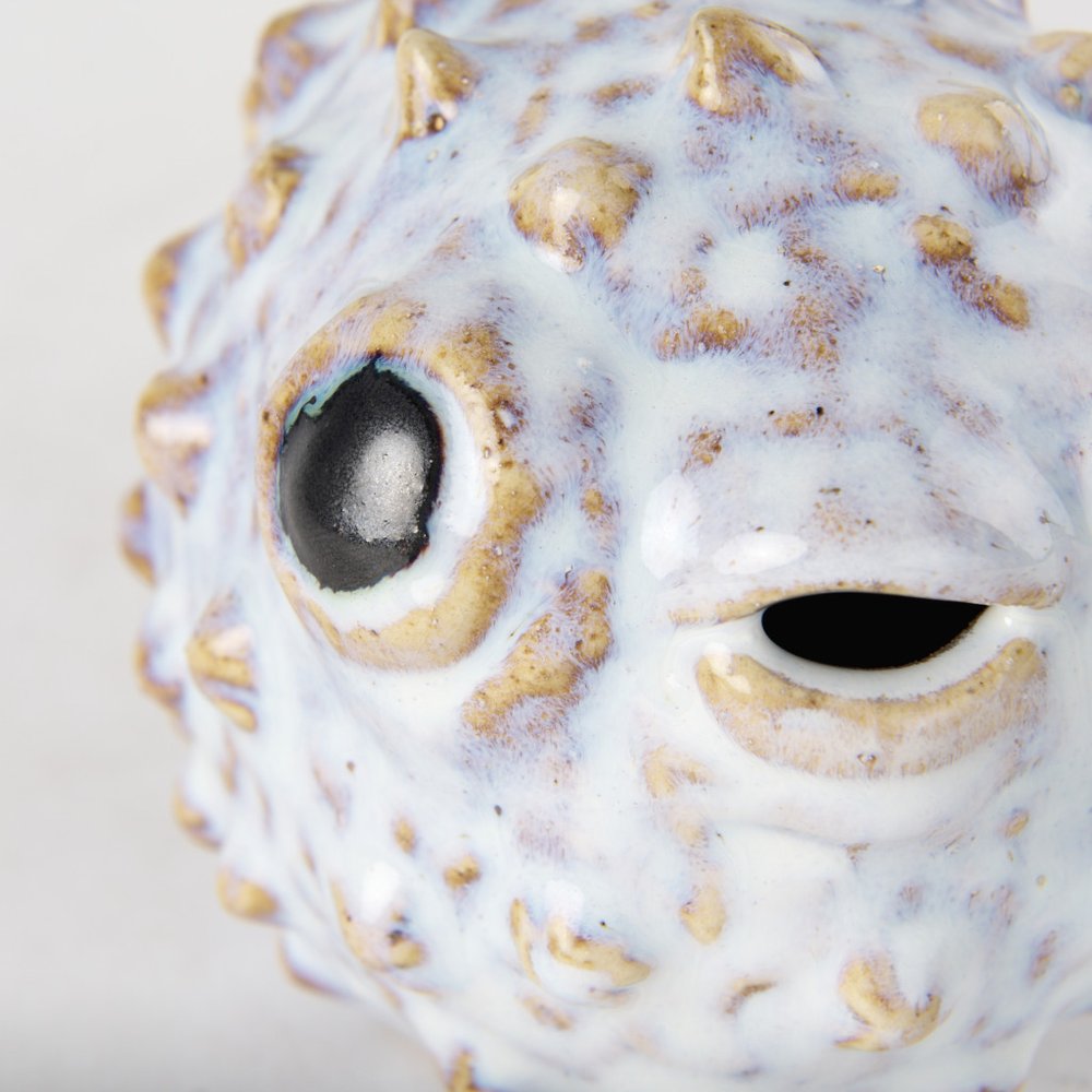 Petite Off White Puffer Fish Sculpture