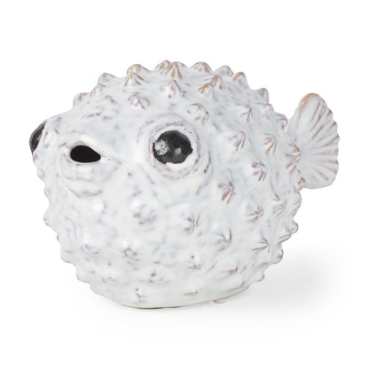 6" White Ceramic Puffer Fish Tabletop Sculpture