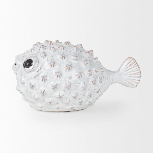 6" White Ceramic Puffer Fish Tabletop Sculpture