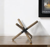 6" Brown Metal And Wood Modern Abstract Tabletop Sculpture