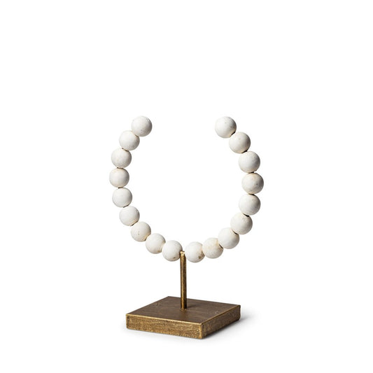 12" White and Gold Wood and Metal Abstract Beaded Tabletop Sculpture