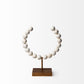 12" White and Gold Wood and Metal Abstract Beaded Tabletop Sculpture