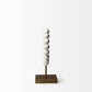 12" White and Gold Wood and Metal Abstract Beaded Tabletop Sculpture