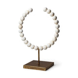 16" White and Gold Wood and Metal Abstract Beaded Tabletop Sculpture