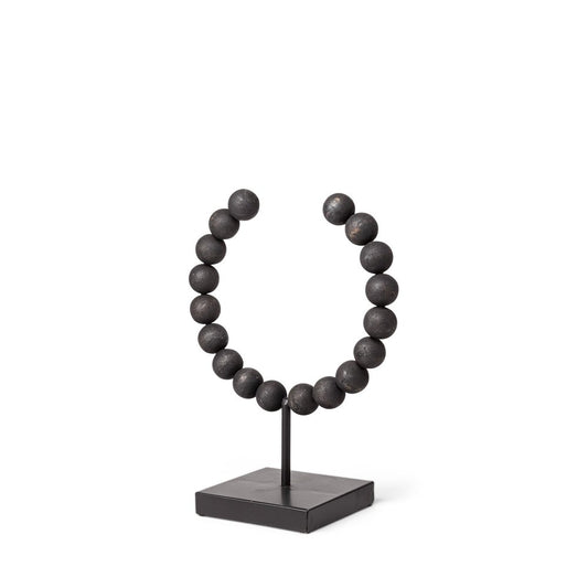 12" Black Wood and Metal Abstract Beaded Tabletop Sculpture