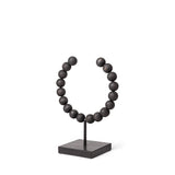 12" Black Wood and Metal Abstract Beaded Tabletop Sculpture