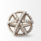 9" White And Gold Wooden Bead And Metal Orb Sculpture