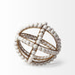 9" White And Gold Wooden Bead And Metal Orb Sculpture