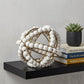 9" White And Gold Wooden Bead And Metal Orb Sculpture