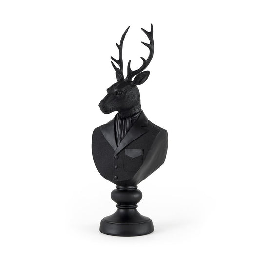 23" Black Polyresin Suited Deer Bust Tabletop Sculpture