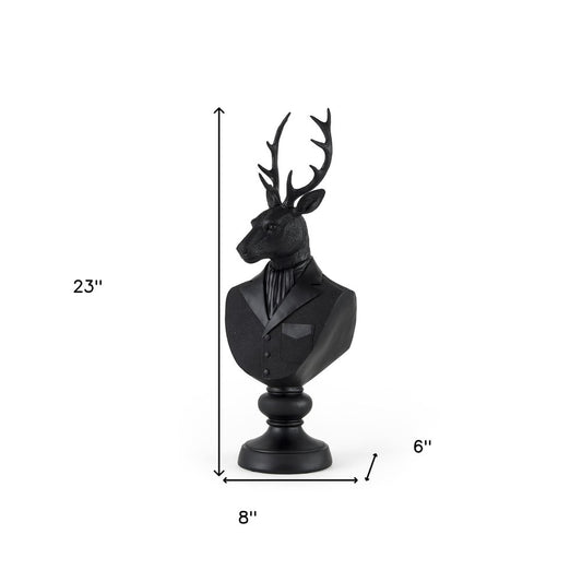 23" Black Polyresin Suited Deer Bust Tabletop Sculpture