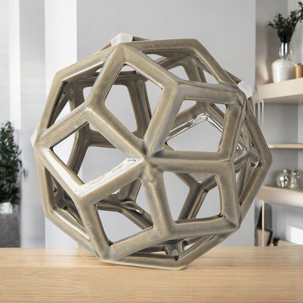 Khaki Crackle Glaze Ceramic Geometric Sculpture