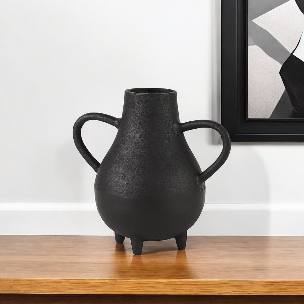 8" Black Two Handle Ceramic Jug Vase