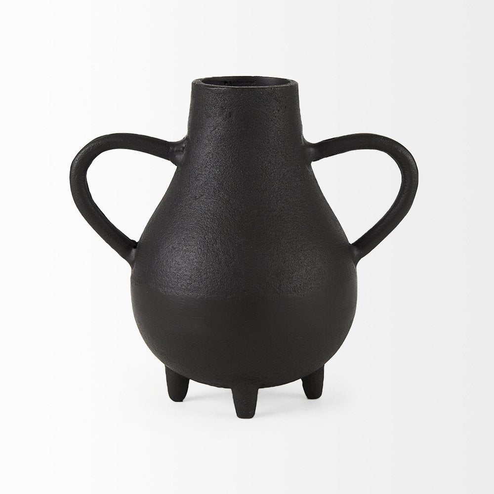8" Black Two Handle Ceramic Jug Vase