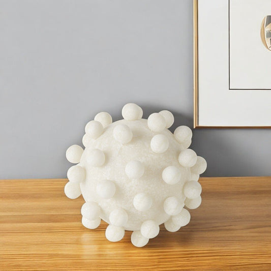 6" Ivory Resin Knobby Nubs Orb Tabletop Sculpture