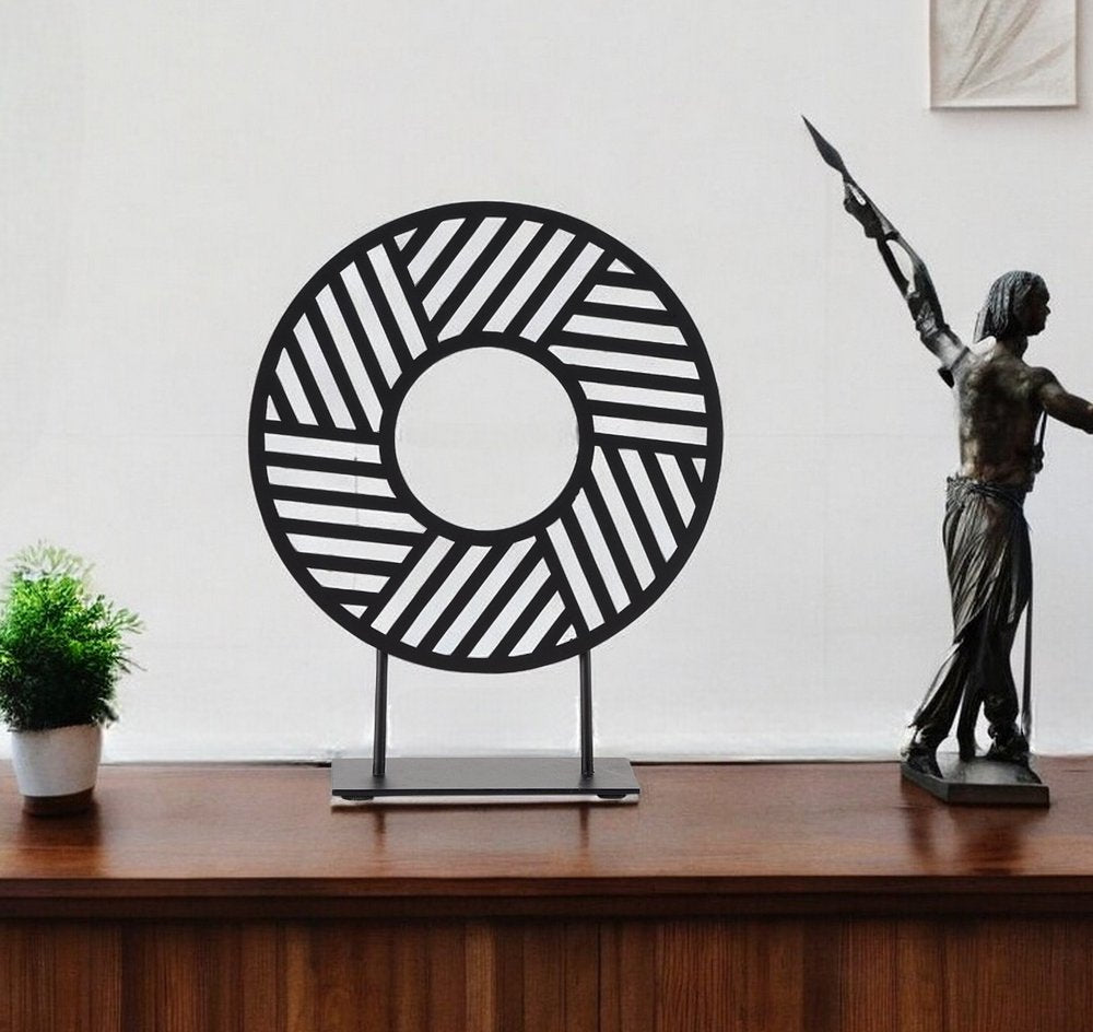 Petite Black Metal Round Geometric Sculpture