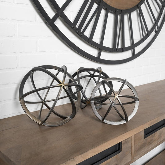 9" Black Metal Round Tabletop Sculpture