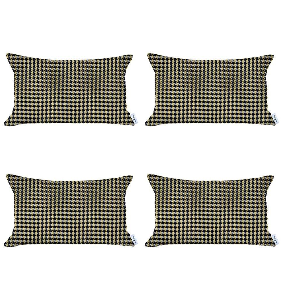 Set Of 4 Yellow Houndstooth Lumbar Pillow Covers